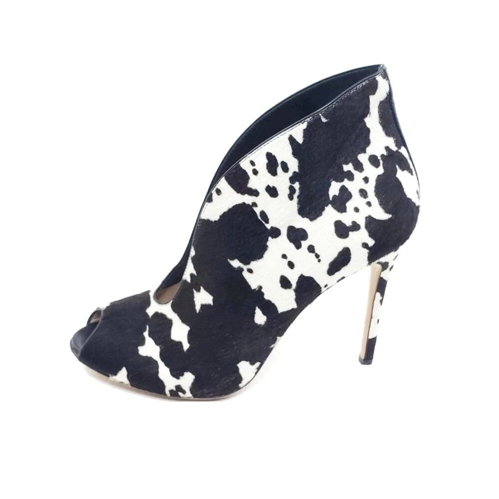 Gianvito Rossi Vamp Cowhide Haircalf Peep Toe Booties Heels EU 38.5 US 8-8.5
